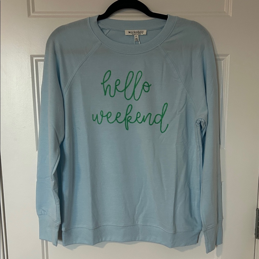 Workshop Republic Clothing Sky Blue 'Hello Weekend' Top - Picture 2 of 8